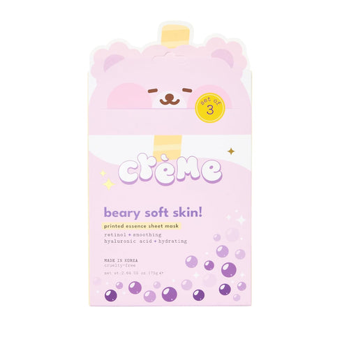 The Crème Shop Boba Bears Beary Soft Skin! Printed Essence Sheet Mask | Korean Sheet Mask | Facial Sheet Mask | Stocking Stuffers (3 Pack)...