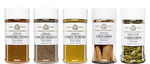 India Tree South Asian Spice Kit - Tandoori Masala, Garam Masala, Curry Powder, Cinnamon, and Cardamom - 8.9 Ounces Total...