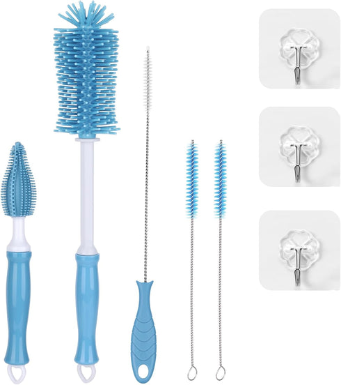 Portable Bottle Brush Set - Baby Bottle Cleaner Kit with Silicone Brush, Nipple Brush, Straw Brush, Bottle Cleaning Tool for Home and Travel...