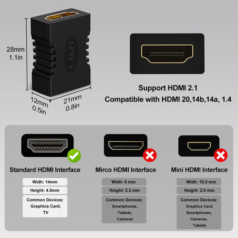 J&D 8K HDMI Coupler, 8K@60Hz/4K@120Hz HDMI 2.1 Female to Female Connector HDMI Extender, Support 3D, HDR, HDCP, ARC,Compatible with DVD, Blu-ray, ...