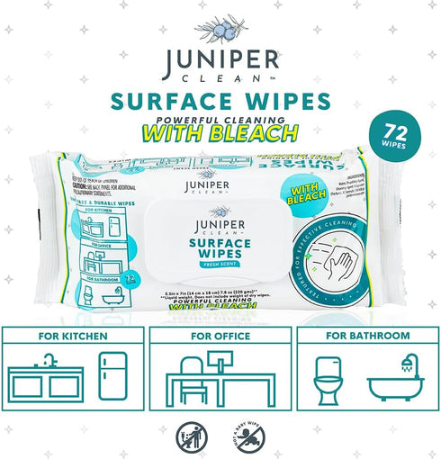 1 Pack Surface Wipes with Bleach, All-Purpose Cleaner for Bathroom, Kitchen, Office, 72 Count Soft Flow, Fresh Scent, Lint Free & Durable...
