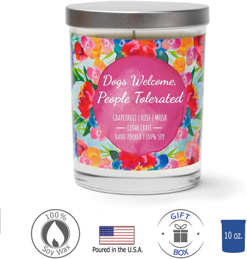 CEDAR CRATE MARKET Funny Candles - Dogs Welcome, People Tolerated, Grapefruit, Rose, Musk, Soy, 10 Oz. Jar Candle, Dog Lover Gifts for Women, Dog ...