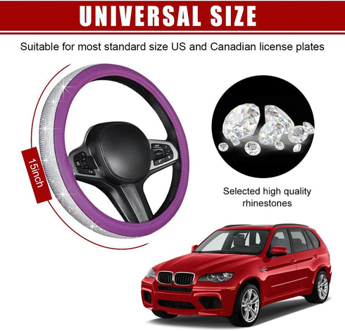 Bling Car Steering Wheel Cover, Sparkling Crystal Rhinestone Auto Wheel Protector, Anti Slip Cover Fit 15 Inch Steering Wheel for Women Girls, Uni...