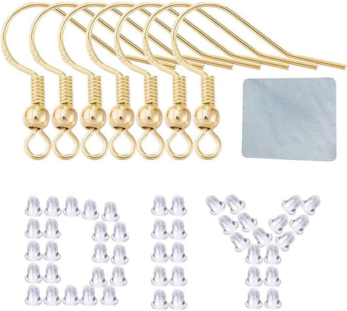 Earring Hooks for Jewelry Making - 120 pcs/60 Pairs Hypoallergenic 14K Gold Ear Wires Fish Hooks for Jewelry Making, Jewelry findings Parts with 1...