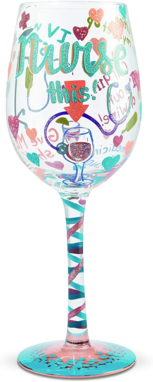 Enesco Designs by Lolita Nurse This Hand-Painted Artisan Wine Glass, 1 Count (Pack of 1), Multicolor, 440 milliliters...