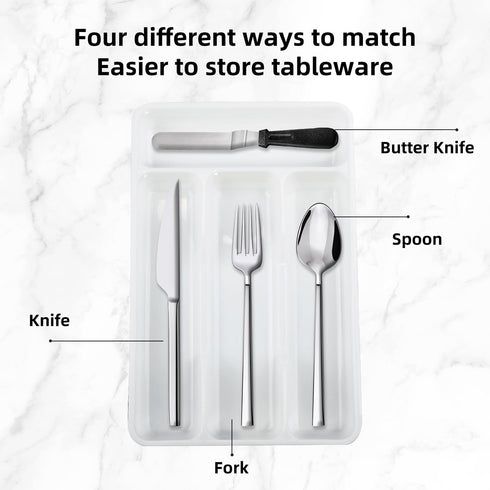Silverware Organizer And Storage 4 Grids Utensil Cutlery Deep Drawer Knife Forks And Spoons Office Kitchen accessories Desk Vanity Makeup Drawer O...