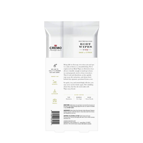 Cremo Refreshing Sage & Citrus Body Wipes, A Revitalizing Combination of Bright Mandarin, Dry Herbs and White cedar, 60 Count...