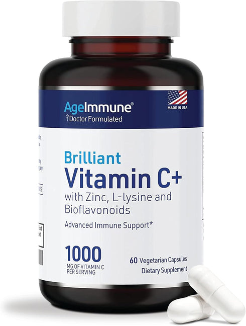 Vitamin C 1000mg Complex with L-Lysine 500mg, Zinc 12mg, Bioflavonoids 300mg. Doctor Formulated Magnesium Stearate Free Supplements for Healthy Im...