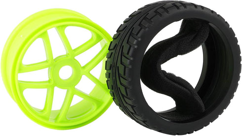 1:8 Off-Road RC Buggy 17mm Hub Wheel Rims and Tires H Tread Pattern Fluorescent Green Pack of 4...