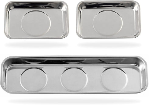 3 Pieces Magnetic Trays Set Stainless Steel Magnet Tool Tray Parts Holder for Screws, Sockets, Bolts, Pins, Mechanic's and Automotive...