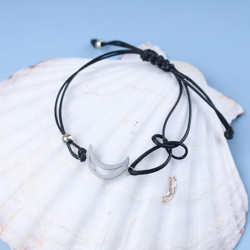 Bohemian Hollow Moon Anklet Bracelet Black Woven Rope Moon Ankle Bracelet Crescent Moon Chain Anklet Adjustable Wax Anklets Summer Beach Foot Chai...