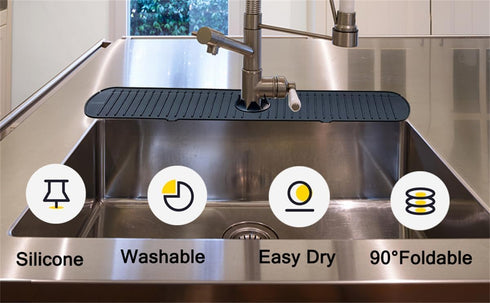 Big Size Kitchen Sink Splash Guard, 24in Faucet Mat Splash Catcher, Handle Drip Catcher Tray, Multipurpose for Kitchen Dish Drying Mats Sponge Hol...