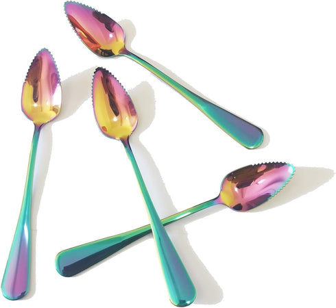 4 piece colorful Grapefruit Spoons 6.5 inch Metal Stainless Steel Grapefruit Spoons stainless steel spoon for dessert fruit and salad...