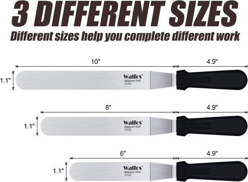 Walfos Icing Spatulas, Stainless Steel Cake Spatula with Sturdy and Durable Handle Cake Decorating Spatula Set of 3 - Multi purpose Use for Home, ...