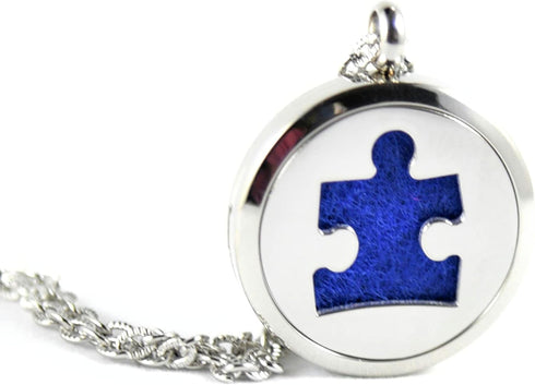 FIKA Autism Awareness Puzzle Piece Symbol Support Aromatherapy Essential Oils Diffuser Air Freshener Necklace Pendant Locket Pads included...