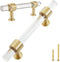QOGRISUN 2-Pack Acrylic Cabinet Pulls with Brass Base, Gold Modern Drawer Handles, 3-3/4-inch Hole Center for Kitchen, Dresser Drawer Clear Glass ...