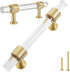 QOGRISUN 2-Pack Acrylic Cabinet Pulls with Brass Base, Gold Modern Drawer Handles, 3-3/4-inch Hole Center for Kitchen, Dresser Drawer Clear Glass ...