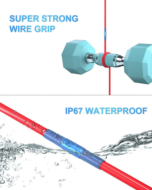Heat Shrink Butt Wire Connectors - 60Pcs 16-14 AWG Blue Insulated Waterproof Electrical Wire Connectors, Marine Grade Insulated Crimp Wire Connect...