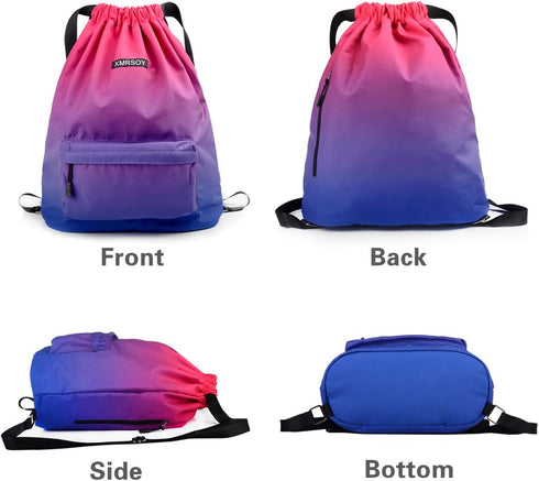 Gym Drawstring Backpack Water Resistant String Bag Nylon Cinch Sport Bag Sackpack...