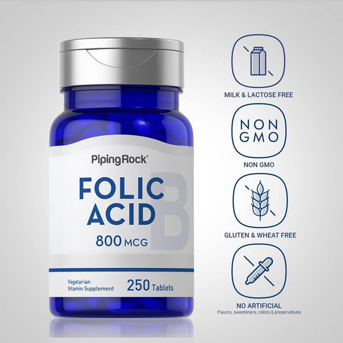 Piping Rock Folic Acid 800 mcg | 250 Tablet Capsules | Vegetarian Supplement | Non-GMO, Gluten Free...