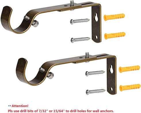 Curtain Rod Bracket Set of 2 for 1 Or 1 1/8 Inch Rods, Adjustable - Antique Brass...