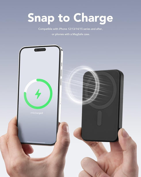 Portable Power Bank 6500mAh Foldable Magnetic Battery Pack Fast Charging Wireless Power Bank Compatible with iPhone 15/14/13/12 Series, Black...