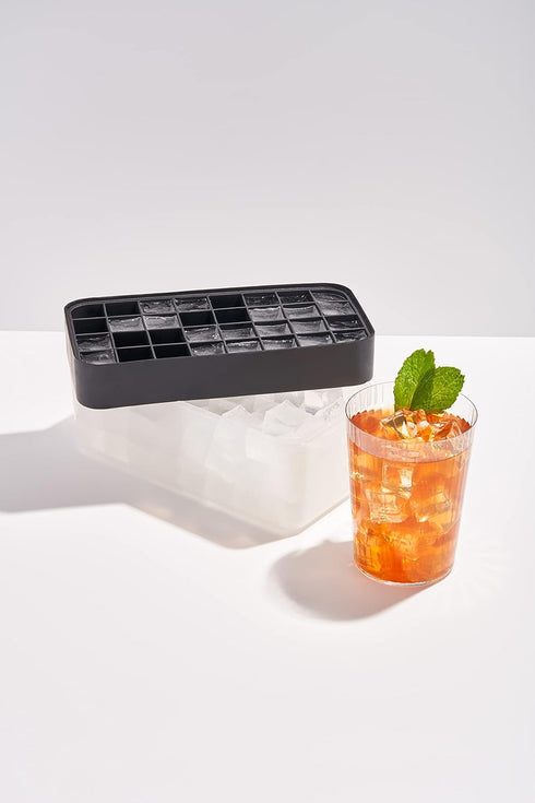 W&P Ice Box Silicone Ice Cube Tray with Lid, Holds 96 Cubes, Space-Saving Stackable Design, Dishwasher Safe, Charcoal...