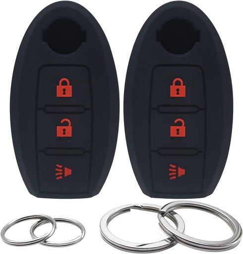 2Pcs Silicone 3 Buttons Key Fob Cover Remote Case Keyless Protector Compatible with Nissan Armada Frontier Pathfinder Juke Leaf Murano Quest Rogue...