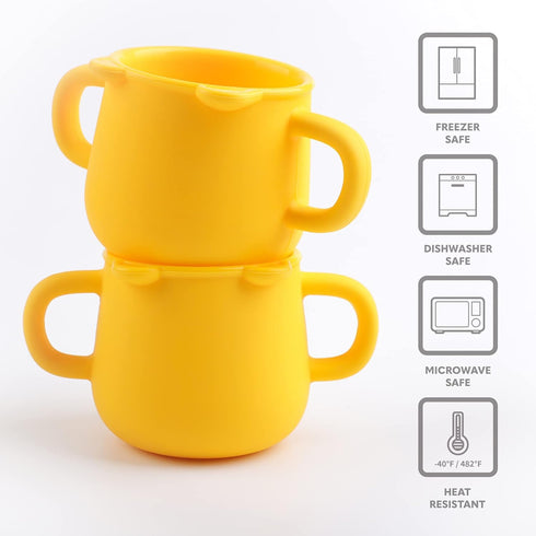 BLUE GINKGO Silicone Toddler Cups - Open Cup for Baby with Handles | Made in Korea | 8oz Training Open Cups for Toddlers 1-3 (Yellow)...
