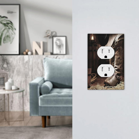 American West Themed Boots 1 Gang Outlet Covers Decorative Single Duplex Wall Plate Receptacle Switchplate Western Wood Barn Plank Farmhouse Count...