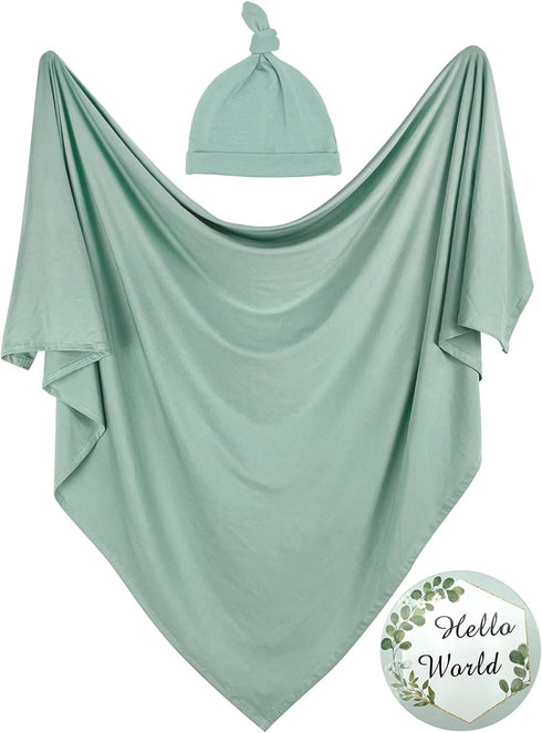 OWLOWLA Swaddle Blanket and Hat Set Newborn Swaddle Wrap Baby Receiving Blanket for Baby Boys Girls(Sage)...