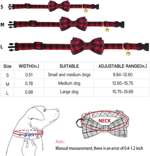KUDES Plaid Dog Collar with Bow, 2 Pack/Set Adjustable Dog Bow Tie Collars with Bell, Best Pet Gift for Small Medium Large Girl and Boy Dogs, Red ...