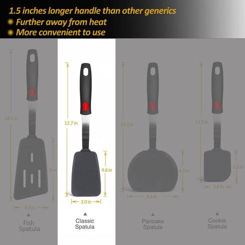 Silicone Spatulas Heat Resistant with Longer Handle, Spatula Turner for Nonstick Cookware, Flexible Kitchen Flipper, BPA Free & Dishwasher Safe...
