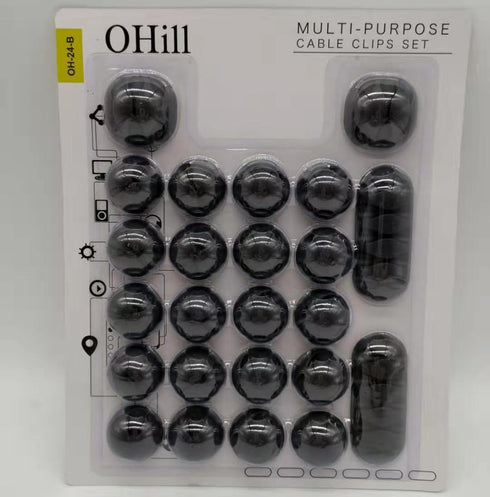 OHill Desk Cable Management Cord Organizer, 24 Pack Black Self Adhesive Cord Holder Cable Clips, Ideal Cable Organizer Wire Keeper for Desk, Night...