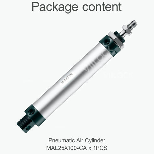 Pneumatic Air Cylinder 25mm Bore 100mm Stroke, Mini Air Cylinder Single Rod Double Action MAL 25 X 100...