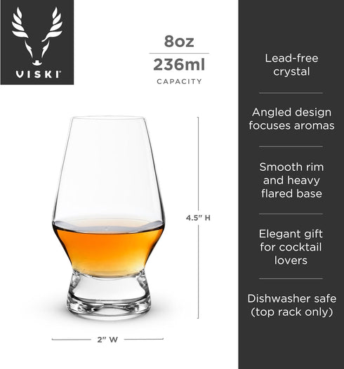 Viski Footed Crystal Scotch Glasses Set of 2 - Premium Liquor Drinking Glass, Classic Whiskey Bourbon Glasses and Scotch Glass Gift Set, 8 oz...