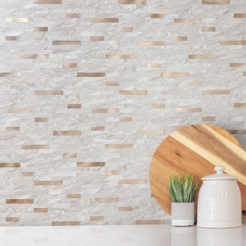 DICOFUN Marble Look Peel and Stick Backsplash Wall Tile, Light Brown PVC Kitchen Backsplash Peel and Stick...