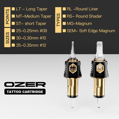 OZER Tattoo Cartridge - #1207RM(0.35mm) 20Pcs Disposable Tattoo Needles with Membrane Safety Cartridges for Tattoo Round Liner...