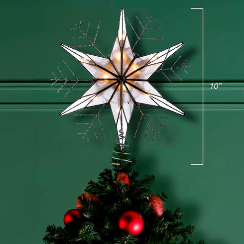 Kurt Adler 10-Light Capiz and Wire Snowflake Christmas Treetop, 10-Inch, Silver...