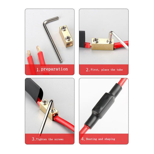 20Pcs 8 Gauge Docking Connector, Copper Clamp Kit, Square Terminal Connector, Seamless Wire and Cable Pressure Free Terminal Kit, 20Pcs Heat Shrin...