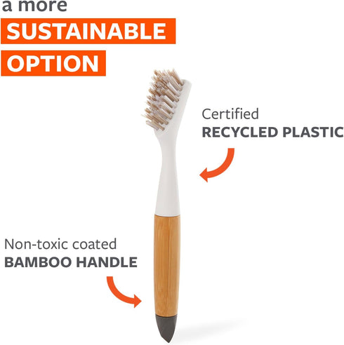 Full Circle Micro Manager, Deep Cleaning Brush for Crevices, Shower, & Grout, Tough Bristles, Sustainable Bamboo Handle, White...