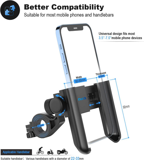 Upgraded Bike Phone Mount 360° Rotatable Universal Bicycle Motorcycle Scooter Bike Accessories Handlebar Phone Clip Holder for Any Smartphones Bet...