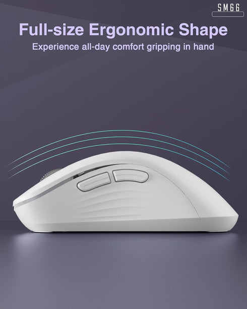 SM66 White Silent Dual Mode Bluetooth/2.4GHz Wireless Mouse, Adjustable 4200 DPI,Rechargeable Computer Mouse Wireless Office Mouse for PC Mac Lapt...