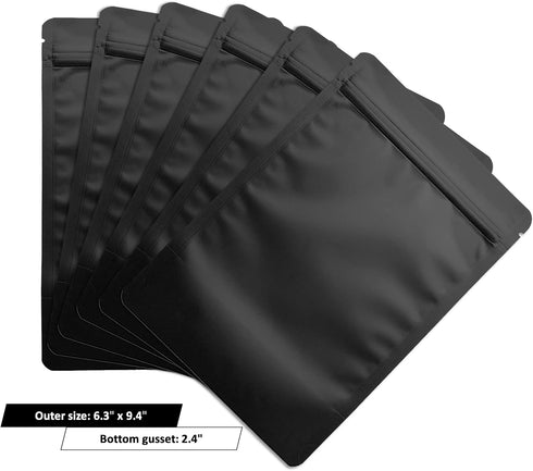 100 Pack Matte Black Mylar Stand Up Bags - 6.3x9.4 Inches Smell Proof Resealable Pouch Bag, Heat Sealable Foil Packaging Zipper Pouches for Food S...