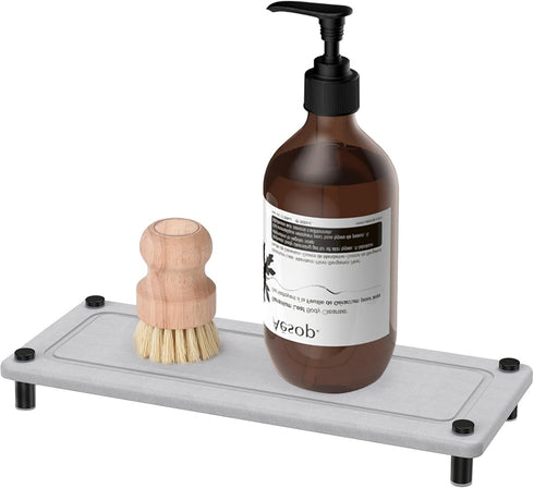 Instant Dry Bathroom Kitchen Sink Organizer, Diatomite Stone Drying Tray for Soap Dispenser, Sponge Brush and Toothbrush Cup, Countertop Fast Dryi...