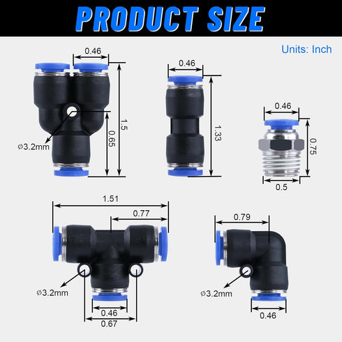 Air Line Tubing Kit, DOT 1/4 Inch OD 50 Feet (15 Meters) PA Air Line and Push to Connect Fittings, 15 Pcs Nylon Hose Tubing Compressed Pipe and Ac...