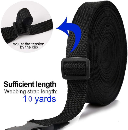 Buckles Strap Set, YGDZ 10 Yards 1 Inch Nylon Webbing Strap with 20 Set Side Release Plastic Buckles for Luggage Strap Backpack Repairing, Black...