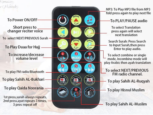 Digital Quran Speaker FM Radio Silver Color with Remote Control Over 18Reciters and15 Translations Available Quality Qur'an Player Arabic English ...
