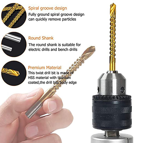 YUENTOEN Twist Drill Bits - 8Pcs Serrated Drill Bit Set, Titanium Coated HSS Sharp 3-10mm Carpenter Hacksaw Drill Bit Spiral Saw Drill Bit for Woo...