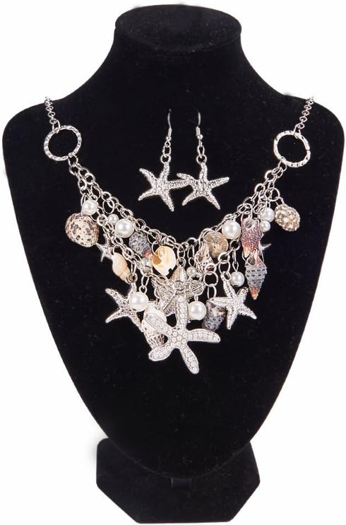 PH PandaHall 3 IN 1 Fashion Sea Shell Starfish Faux Pearl Collar Bib Statement Chunky Mermaid Tail Necklace Bracelet and Earrings Mermaid Costume ...